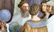 Iran / Persia / Italy: Ptolemy viewed from the back holding a terrestrial sphere. He is facing Zoroaster who holds a celestial sphere. Detail from 'The School of Athens', Raphael (Raffaello Sanzio), 1509-1510